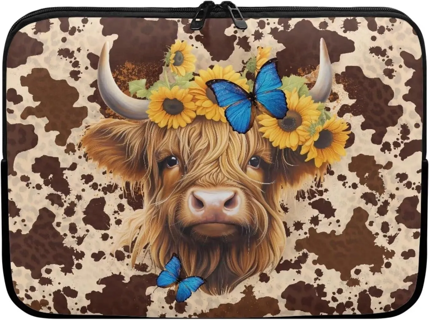 Highland Cattle Sunflower Butterfly Brown Cow Print Computer Bag Laptop Sleeve Laptop Carrying Cases & Sleeves Pouches