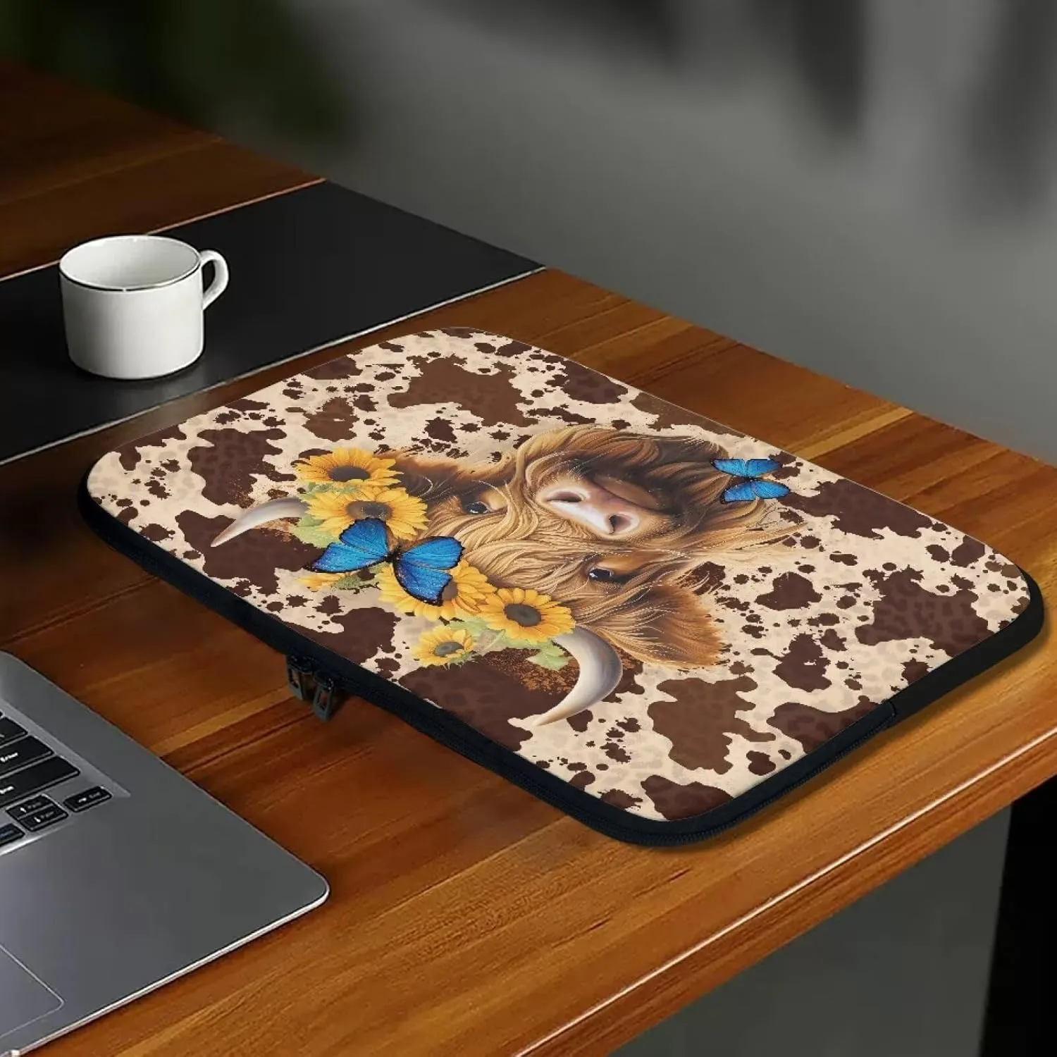 Highland Cattle Sunflower Butterfly Brown Cow Print Computer Bag Laptop Sleeve Laptop Carrying Cases & Sleeves Pouches