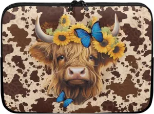 Highland Cattle Sunflower Butterfly Brown Cow Print Computer Bag Laptop Sleeve Laptop Carrying Cases & Sleeves Pouches