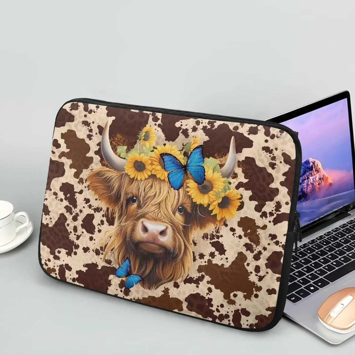 Highland Cattle Sunflower Butterfly Brown Cow Print Computer Bag Laptop Sleeve Laptop Carrying Cases & Sleeves Pouches