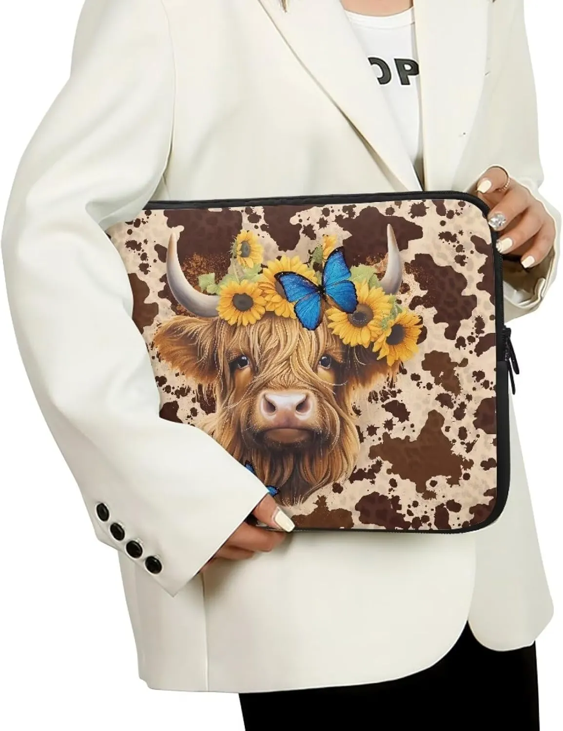Highland Cattle Sunflower Butterfly Brown Cow Print Computer Bag Laptop Sleeve Laptop Carrying Cases & Sleeves Pouches
