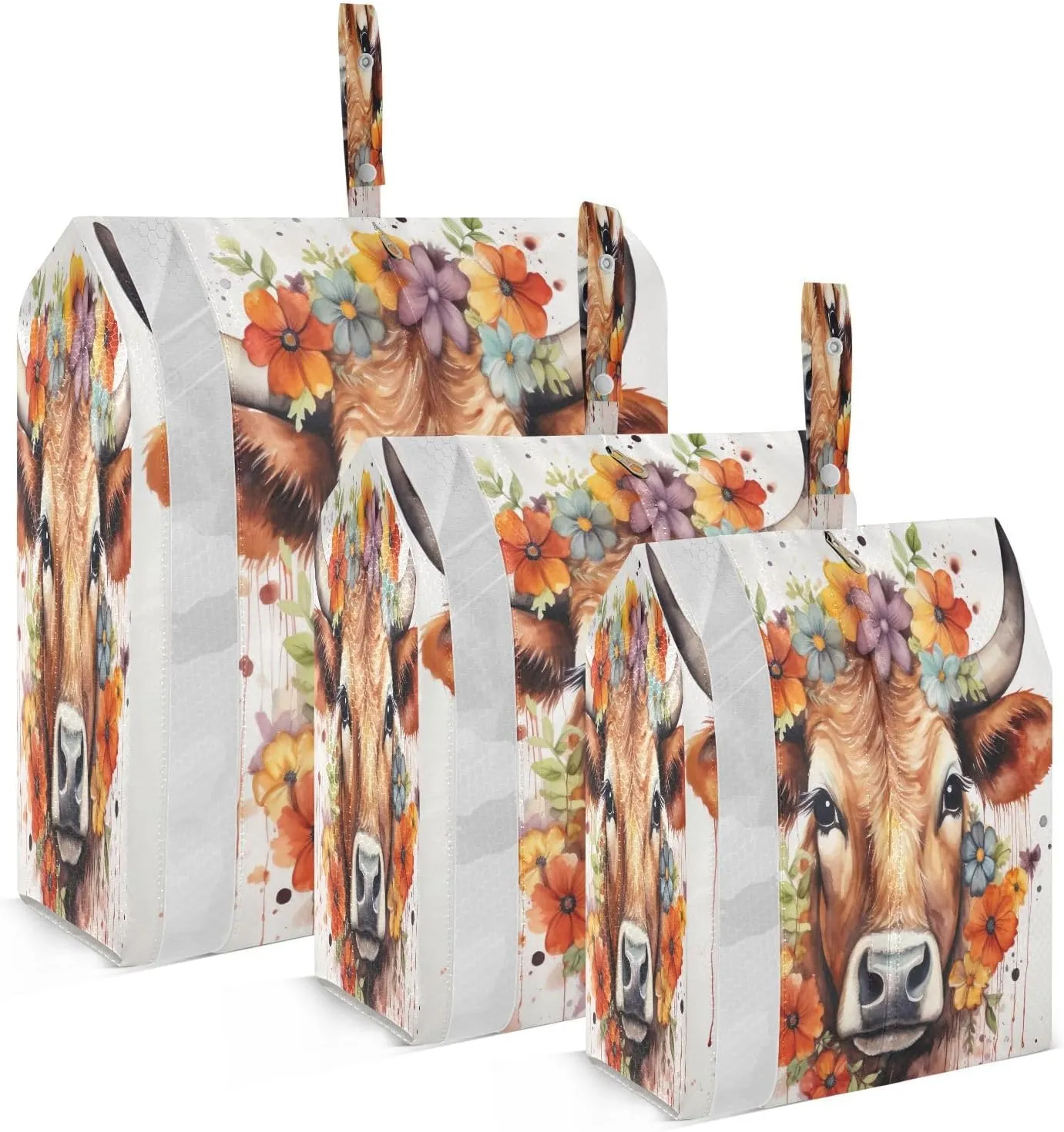 Highland Cow Head Flowers Compression Packing Cubes Suitcase Organizer Bags Set for Travel Cubes for Carry on Luggage