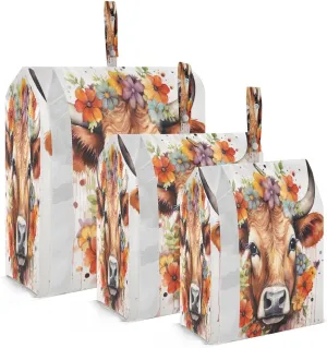 Highland Cow Head Flowers Compression Packing Cubes Suitcase Organizer Bags Set for Travel Cubes for Carry on Luggage