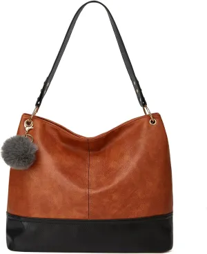 Hobo Bag for Women Leather Top Handle Shoulder Bags Large Purses and Handbags with Cute Pendant (Black)