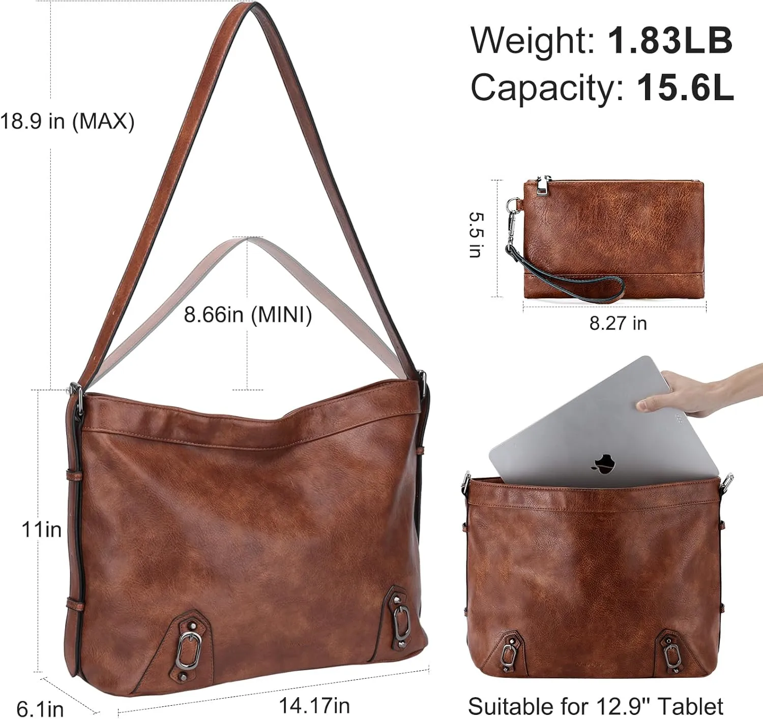 Hobo Bags for Women,Fashion Vegan Leather Hobo Purse and Ladies Medium Crossbody Handbags Satchel Bags for Travel