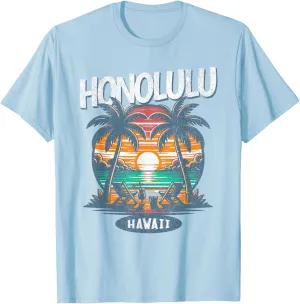 Honolulu Hawaii Beach Sunset Vintage Tropical Hawaiian Retro T-Shirt