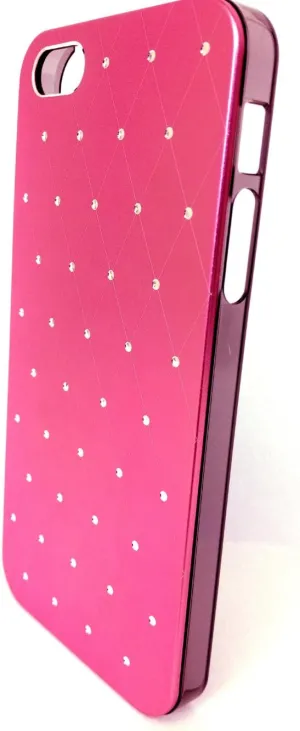 Hot Pink Aluminum Back Diamond Style Metal Wire Hard Case Cover for iPhone 5   Pink Diamond Dust Proof Ear Phone Plug   Pink Crystal Home Button Sticker Combo Set