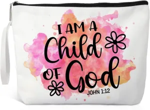 I Am A Child Of God Makeup Bag, Funny Cosmetic Bag for Goddaughter, Inspirational Gifts for Christian, Baptism Gifts for Godchild, First Communion Gifts, Catholic Gifts for Women