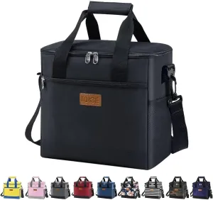 Iknoe Large Cooler Bag Collapsible 24 Can Insulated Bags Leakproof Lunch Cooler Tote with Multi-Pockets for Adult Insulated Thermal Bag for Beach, Picnic, Office Work (New Black)