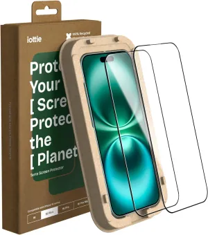 iOttie Terra Screen Protector for iPhone 16 Plus with 2 9H Tempered Glass Screen Protectors and Eco-Friendly Reusable Alignment Tray