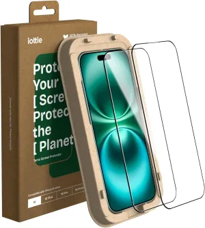 iOttie Terra Screen Protector for iPhone 16 with 2 9H Tempered Glass Screen Protectors and Eco-Friendly Reusable Alignment Tray