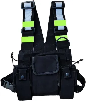 IRISFLY Radio Chest Harness Holder Vest Rig, Walkie Talkies Radio Chest Harness with Front Pouches and Zipper Bag