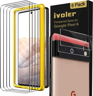 ivoler [4 2 Pack Screen Protector for Google Pixel 6 [4 Pack] with Camera Lens Protector Tempered Glass [2 Pack] [Fingerprint Unlock Compatible] with Alignment Frame Easy Installation HD Clear Film