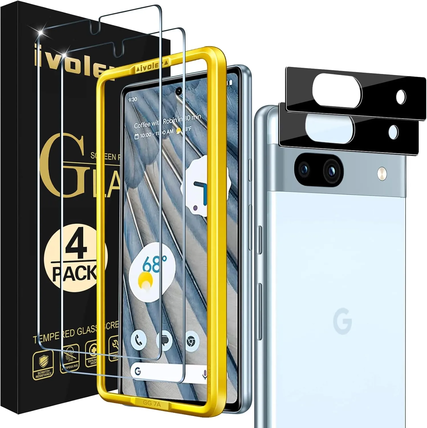ivoler Screen Protector for Google Pixel 7a Tempered Glass Film [2 Pack] with [2 Pack] Camera Lens Protector Tempered Glass with [Alignment Frame] Transparent HD Clear Anti-Scratch, 6.1 inch