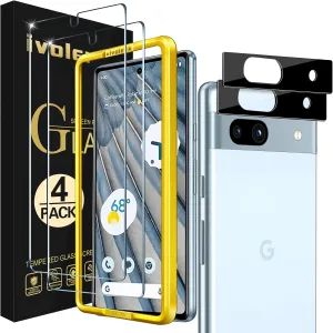 ivoler Screen Protector for Google Pixel 7a Tempered Glass Film [2 Pack] with [2 Pack] Camera Lens Protector Tempered Glass with [Alignment Frame] Transparent HD Clear Anti-Scratch, 6.1 inch