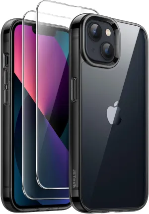 JETech 3 in 1 Case for iPhone 13 mini 5.4-Inch with 2 Pack Tempered Glass Screen Protectors, Non-Yellowing Shockproof Bumper Phone Cover (Black)