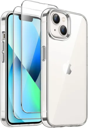 JETech 3 in 1 Case for iPhone 13 mini 5.4-Inch with 2 Pack Tempered Glass Screen Protectors, Non-Yellowing Shockproof Bumper Phone Cover (Clear)