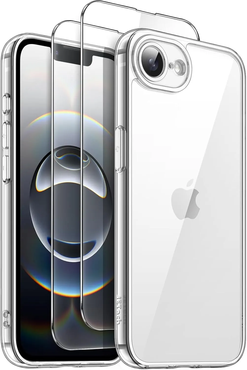 JETech 3 in 1 Case for iPhone 16e 6.1-Inch 2025 with 2 Pack Tempered Glass Screen Protectors, Non-Yellowing Shockproof Bumper Phone Cover (Clear)