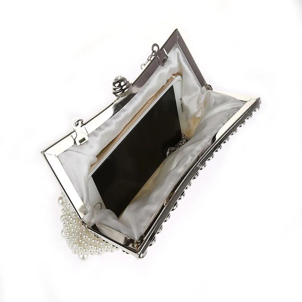 JIAN YA NA Womens Elegant Faux Pearl Evening Bag Diamante Rhinestone Evening Clutch Bag Purse Party Wedding Prom