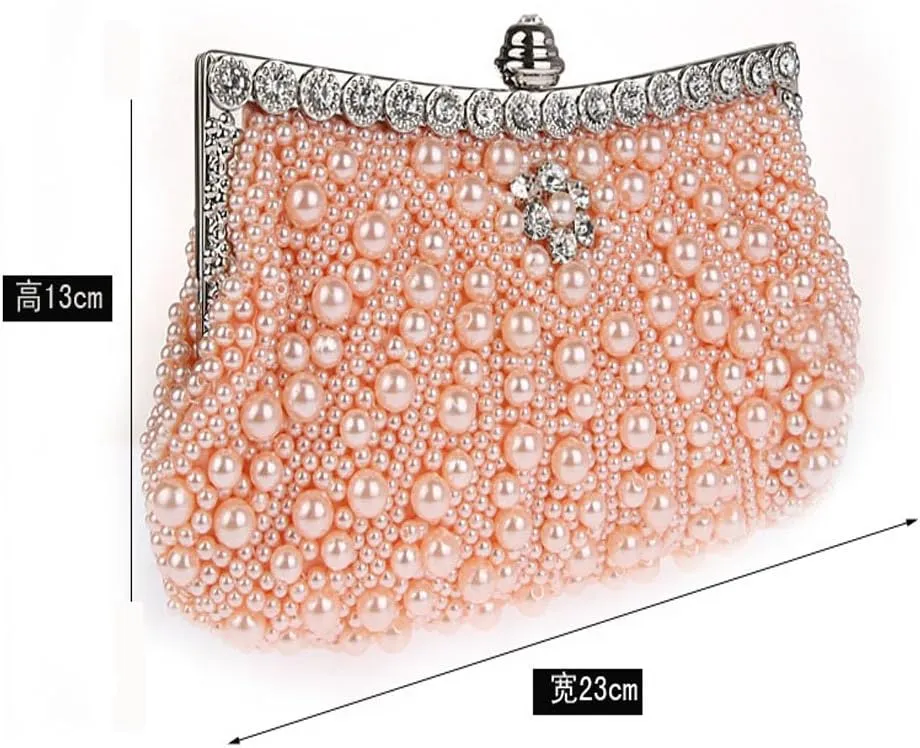 JIAN YA NA Womens Elegant Faux Pearl Evening Bag Diamante Rhinestone Evening Clutch Bag Purse Party Wedding Prom