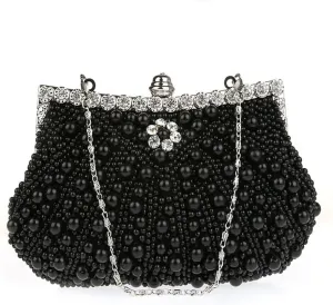 JIAN YA NA Womens Elegant Faux Pearl Evening Bag Diamante Rhinestone Evening Clutch Bag Purse Party Wedding Prom