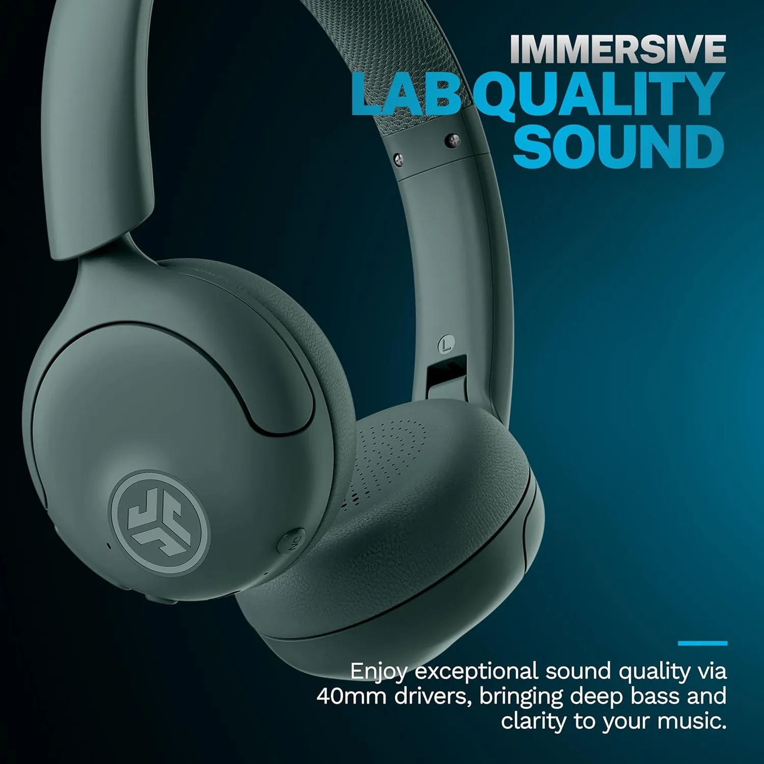 JLab Go Lux ANC Wireless Headphones, Sage, Hybrid Active Noise Cancelling, Premium On-Ear Bluetooth Headset, Customizable Sound, Be Aware Mode, Cloud Foam Comfort, Multipoint Connection