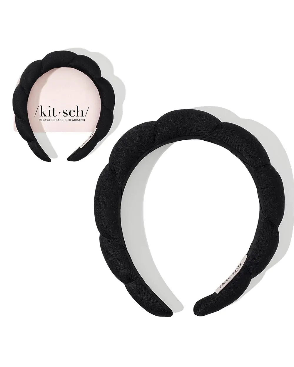 Kitsch Puffy Black Headband for Washing Face - Skincare Headband for Women - Face Wash Headband for Girls - Recycled Fabric - Eco-friendly Makeup Headband - Spa Headband - Self Care Gifts for Women