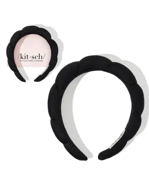 Kitsch Puffy Black Headband for Washing Face - Skincare Headband for Women - Face Wash Headband for Girls - Recycled Fabric - Eco-friendly Makeup Headband - Spa Headband - Self Care Gifts for Women