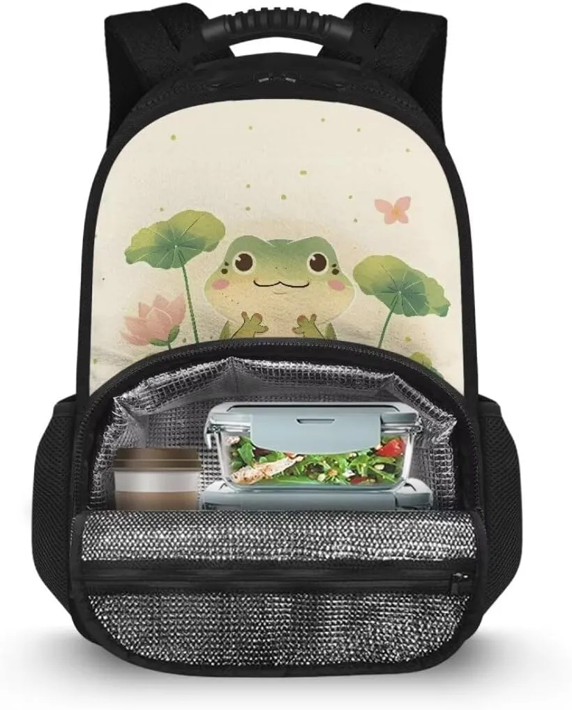 Kuiaobaty Frog Kids Backpack Lunch Bag Insulated Fashion School Bag with Cooler Compartments Large Capacity Backpack Meal Bag Fashion Teacher Work Bag for Business Gift for Friends