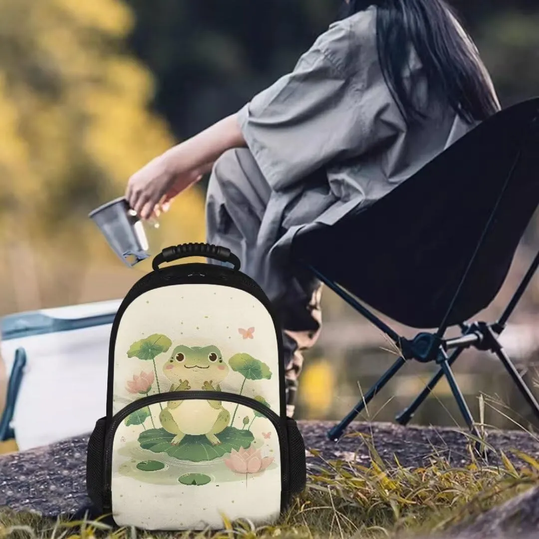 Kuiaobaty Frog Kids Backpack Lunch Bag Insulated Fashion School Bag with Cooler Compartments Large Capacity Backpack Meal Bag Fashion Teacher Work Bag for Business Gift for Friends