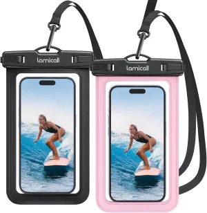 Lamicall 2Packs Waterproof Pouches, Beach Vacation Essentials for Wemen Men, Cruise Essentials 2025, Travel Beach Ship Accessories, Cute Pink Accessories, Pink&Black