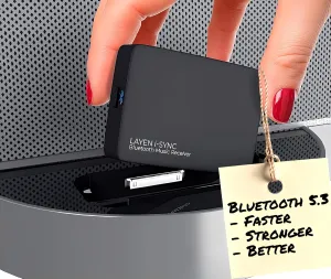 LAYEN i-SYNC | Premium Bluetooth 5.3 iPod Bluetooth Adapter, 30 Pin Dock Adapter for iPhone - Compatible with Bose SoundDock and Other Speaker Docks - Not for Cars