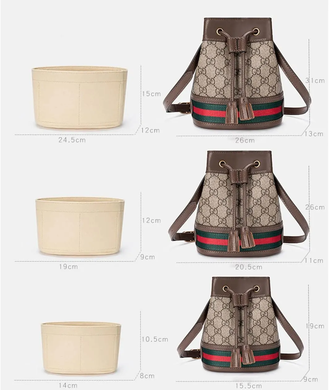 Lckaey Purorganizer is used for Ophidia bucket bag, small and medium inner bag storage and finishing bag insert.3011Beige-S