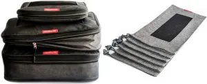 LeanTravel Bundle Compression Packing Cubes Set of 3 Color Black   Shoe bags for Travel Set of 6 - Color Grey