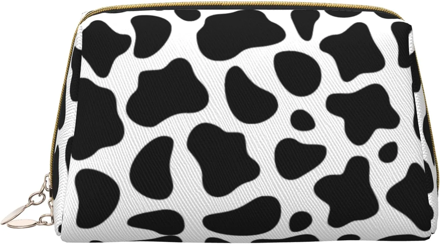 Leather Makeup Bags Zipper Pouch Toiletry Bag Travel Cosmetic Organizer For Women (Cow Print, Large)