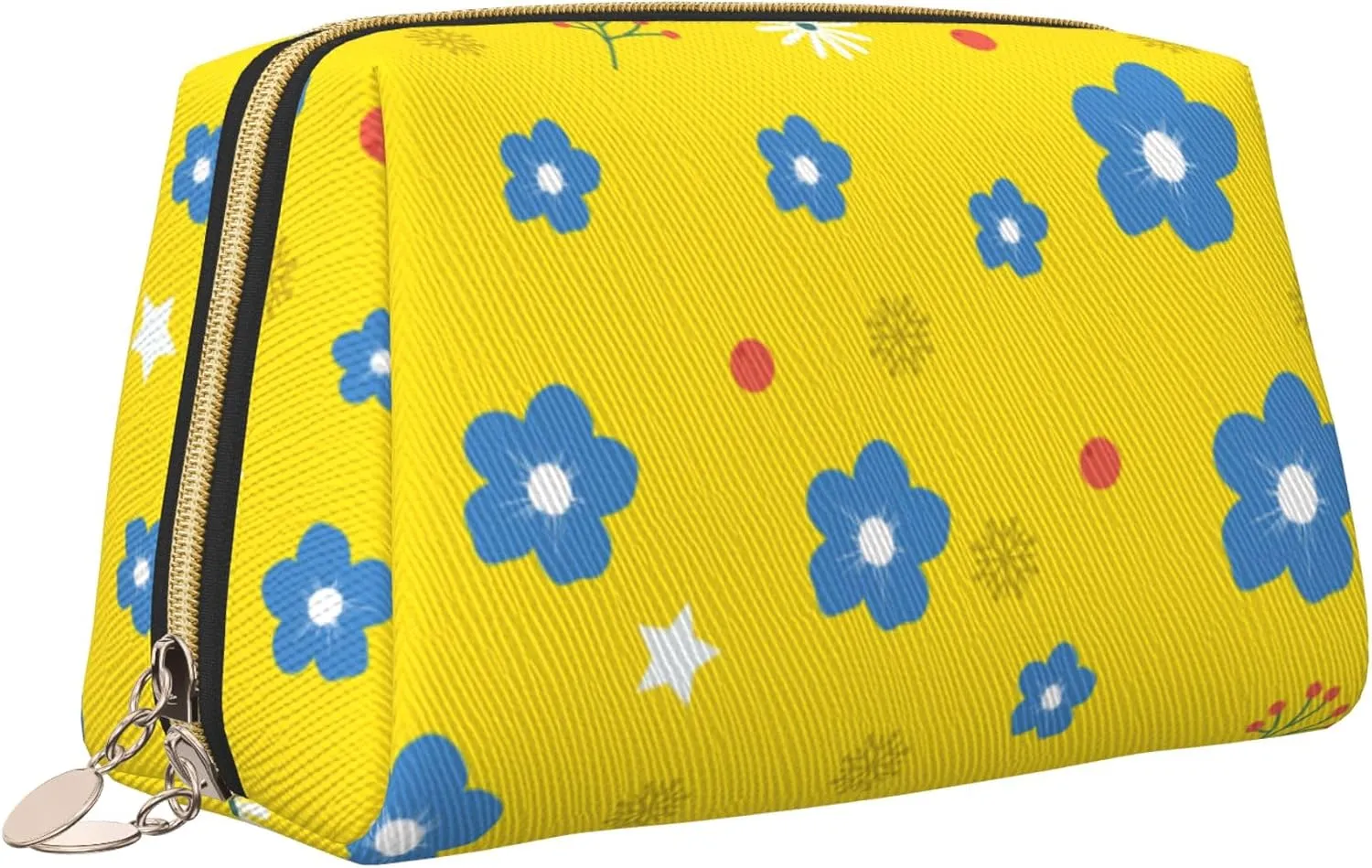 Leather Makeup Bags Zipper Pouch Toiletry Bag Travel Cosmetic Organizer For Women (Yellow, Large)