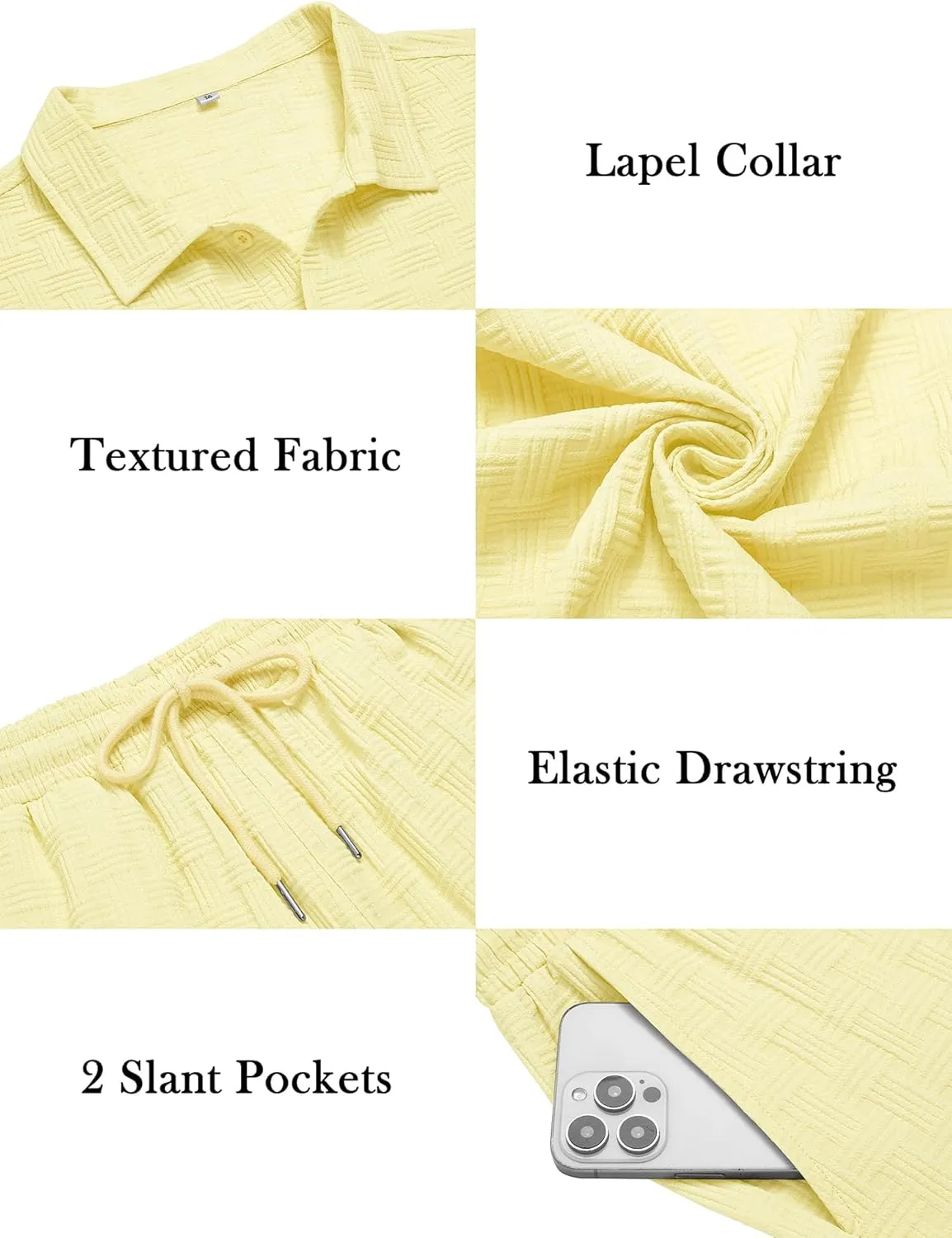 LecGee Mens 2 Piece Outfits Textured Short Sleeve Button Down Shirts and Matching Loose Pants Beach Party Suits