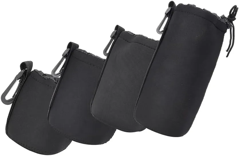 Lens Pouch Set, 4PCS Camera Storage Bags Portable Neoprene Black Elastic Shock Absorption DSLR Cover Protective Cases Thick Pouches Soft Bag Replacement Compatible Case Water Resistant Len