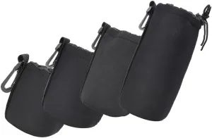 Lens Pouch Set, 4PCS Camera Storage Bags Portable Neoprene Black Elastic Shock Absorption DSLR Cover Protective Cases Thick Pouches Soft Bag Replacement Compatible Case Water Resistant Len