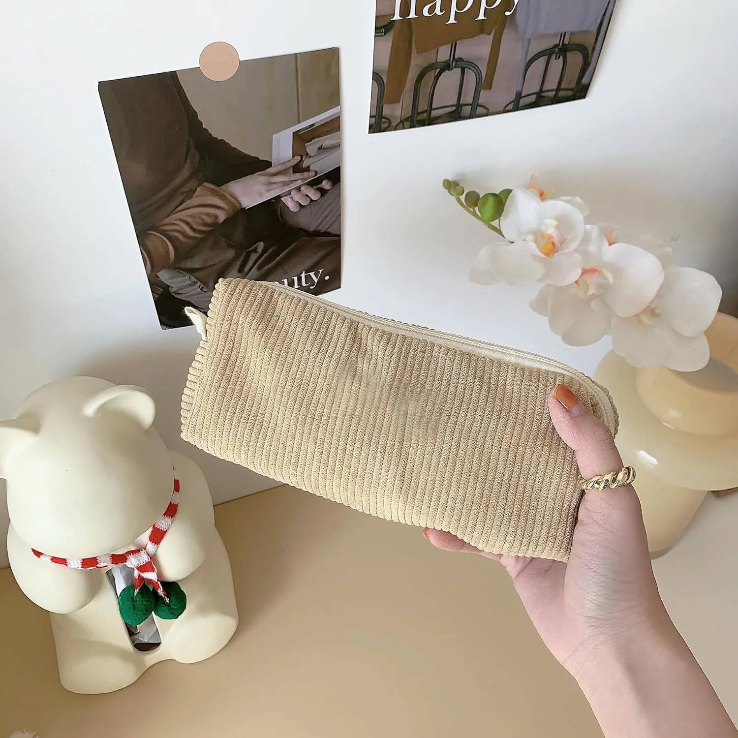 LETGO Cute Makeup Bag, Cute Makeup Pouch,Small Makeup Bag For Purse, Travel Cosmetic Bag Makeup Pouch Corduroy Cosmetic Bag for Women