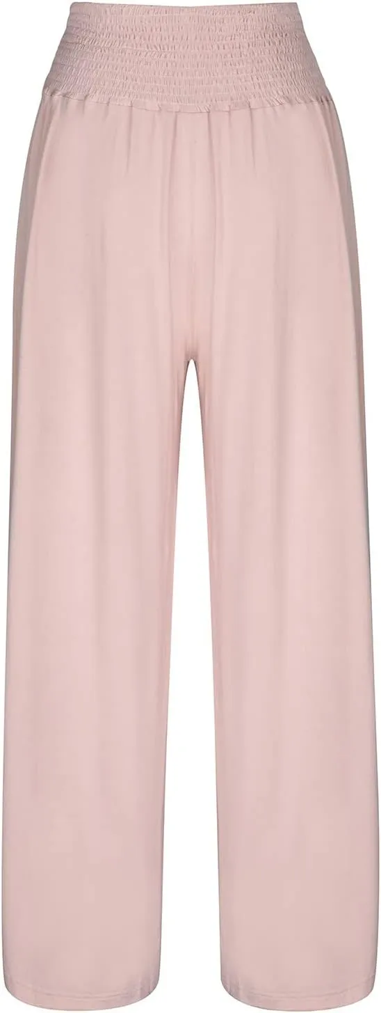 Linen Cargo Pants Women Summer High Waist Elastic Wide Leg Trousers Casual Comfy Beach Palazzo with Big Pockets