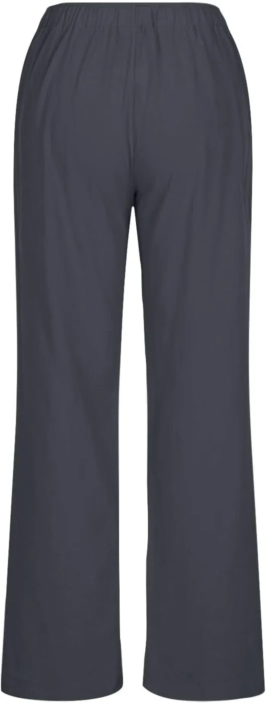 Linen Pants Women Lightweight Lounge Beach Trousers Summer Casual Elastic Drawstring Waist Palazzo with Pockets
