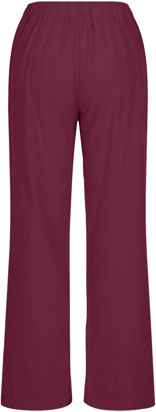 Linen Pants Women Lightweight Lounge Beach Trousers Summer Casual Elastic Drawstring Waist Palazzo with Pockets