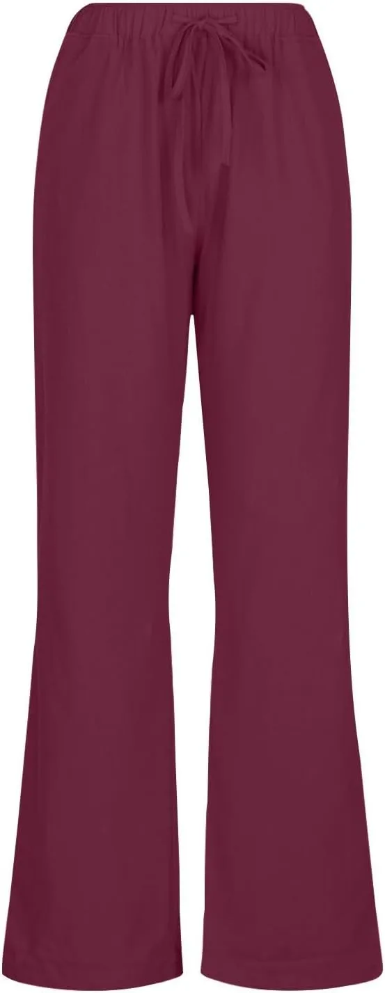 Linen Pants Women Lightweight Lounge Beach Trousers Summer Casual Elastic Drawstring Waist Palazzo with Pockets