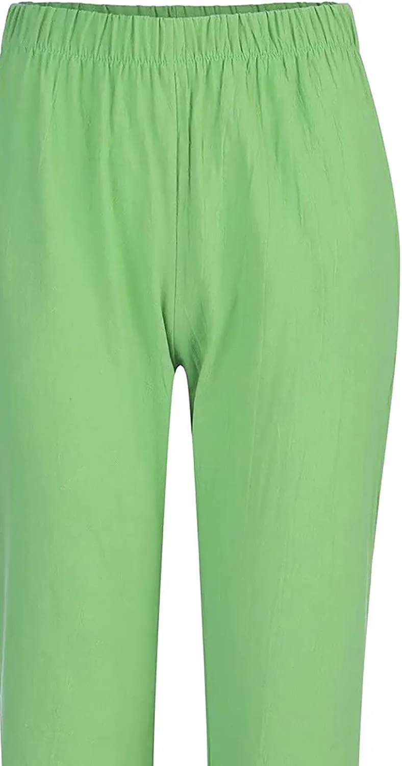 Linen Pants Women Summer Loose Fit Beach Palazzo Casual Plain Wide Leg Trousers Elastic Waist Beach Lounge Pants