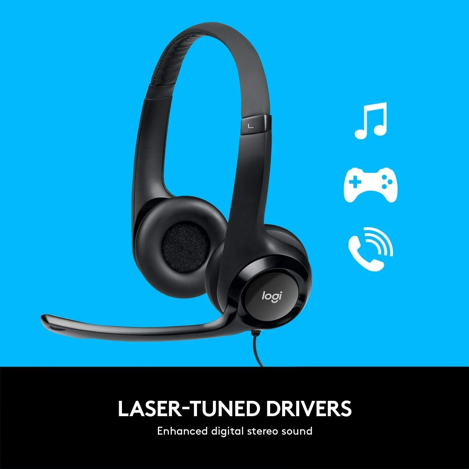 Logitech Wired Headset H390 with Noise Cancelling Mic for PC/Laptop, USB, In-Line Controls, Stereo Headphones, Black, Bulk Packaging