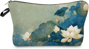 Lotus Flower Makeup Bag Cute Small Organizer Zipper Pouch Lotus Flower Cosmetic Bag Birthday Present for Women Friends -1