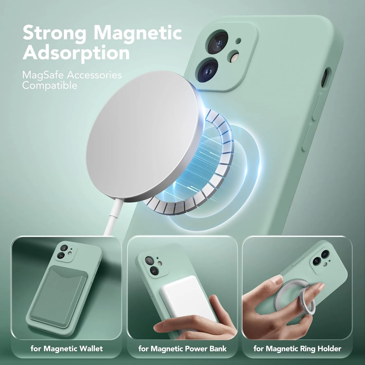 Magnetic for iPhone 12 Case, Compatible with MagSafe, [Full Camera Protection][Screen Protectors] Silicone Shockproof Protective Phone Case for iPhone 12 6.1", Mint