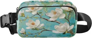 Magnolia Branch Blossom Turquoise Fanny Packs for Women Girl Crossbody Bags Everywhere Belt Bag with Adjustable Strap Fashion Waist Pack for Running Shopping Travel