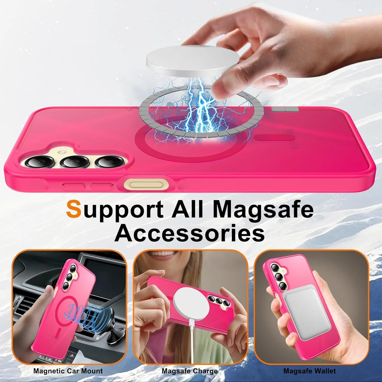 Mangix for Samsung Galaxy A16 5G Case, with 2-Pack Tempered Glass Screen Protector and Camera Lens Protector, Translucent Back Shockproof Phone Cover for Samsung Galaxy A16 5G (Hot Pink)